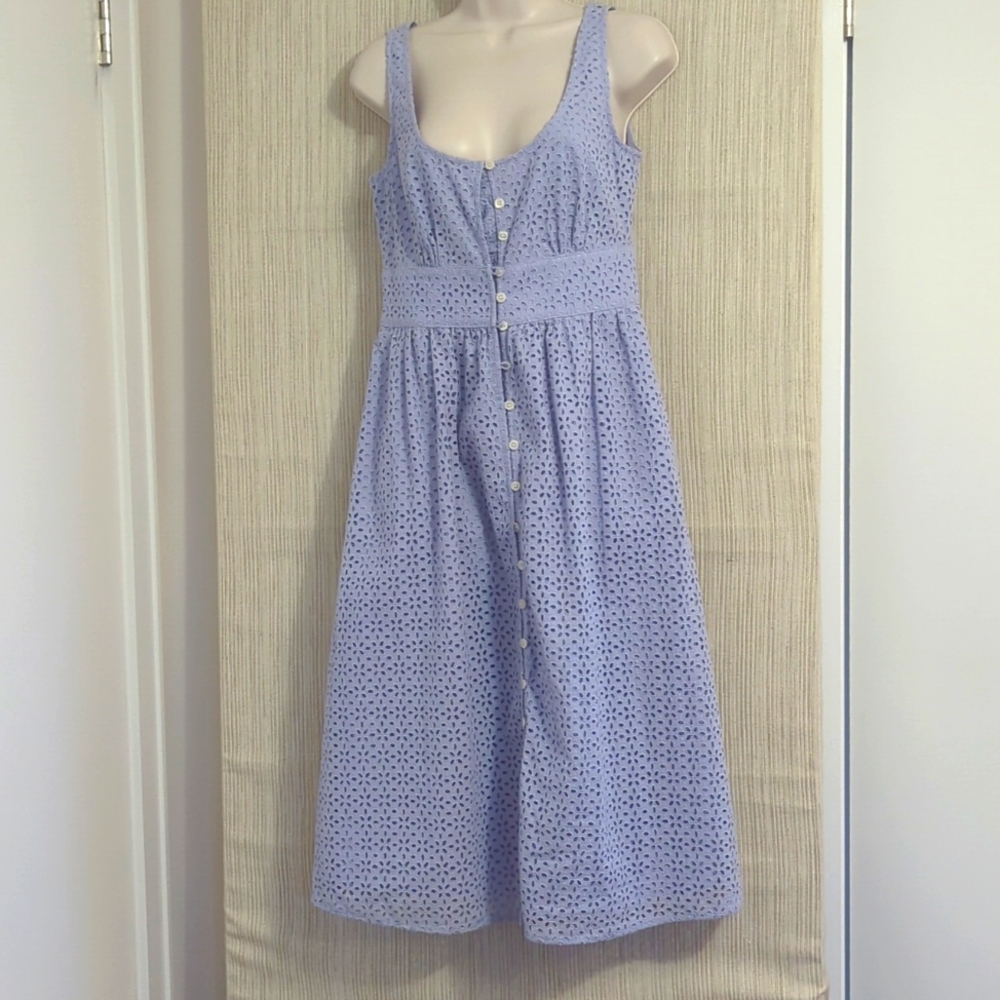 J Crew Button-front Cotton Blend eyelet dress in Lilac Size Petite 4